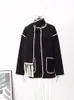 Giacche da donna Moda Patchwork Cappotto di lana sciolto con sciarpa Donna Chic Tasca manica lunga Capispalla spessa Giacca invernale monopetto 231110