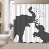 Duschgardiner Animal Fabric Curtain Family Elephant Silhuett Vattentät polyester Badrumsuppsättning med krokar Rolig heminredning