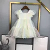 23ss Princess Dress детская дизайнерская одежда с коротким рукавом платья для девочек платье пузырьковое рукав сетка сетка платье для пряжи большие девочки высококачественная детская одежда для детской одежды