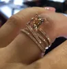 Modny wielowarstwowy Morganite Pierścienie Rose Gold Kolor Wedding Biżuteria Szampan Kryształowy Kamień