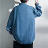 メンズカジュアルシャツレトロブルーデニムシャツ特大のゆるいラペルシンアウトウェア春秋ジャンジャケットメンファッションストリートウェア衣類2023