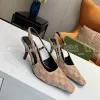 Zapatillas de diseñador Sandalias puntiagudas para mujer Resbalón en lona Sandalia Mujer Tacones altos sexy Bombas de cuero Diapositivas de playa de verano Hebilla Tacones de gatito Zapato de goma plano