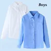 Kids Shirts Boys School Blouse Shirt Long Sleeve White Shirt Sky Blue Formal Blouse Top For Student Ages 4-15 Years Tops Children Clothes 230410