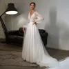 Bohemian Lace Wedding Dresses 2024 V-Neck Appliques Puff Sleeves Bridal Formal Gowns Vestidos De Noiva Boho Chic