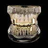 18 Karat echtes Gelb-Weiß-Gold vergoldetes Grillz-Set oben und unten, Zahngrills, Zahnspangen, Vampirzähne, Hip-Hop-Persönlichkeit, Damen- und Herrenschmuck