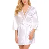 Women's Sleepwear Sexy Nightgown Lingerie Fashion Lace Patchwork Nightdress Women Silk Kimono Belt Bath Robe Nightwear Chemises