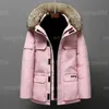 Designer de roupas masculinas canadense de casaco de inverno colarinho de pele quente parka capuz ao ar livre à prova de frio masculino