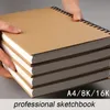 Anteckningar Spiral Art Notebook Kraft Paper Blank 160GSM Hard Cover School Supplies Pencil Drawing Stationery 230408