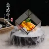 لوحات السيراميك صفيحة الحمل طبق الجليد الفني الإبداعي الجاف على شكل خاص على شكل خاصية مميزة الدخان الجزيئي