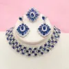 Necklace Earrings Set Design Royal Blue Stones Sets Silver Color Wedding Jewelry For Women Ring Bracelet Gift Box