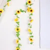 Decorative Flowers Artificial Fake Sunflower Silk Cane Wreath Hanging Garland Vine Rattan Wedding Home Fence Decoration