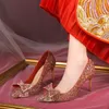 Туфли Rimocy Bling, блестящие туфли-лодочки с блестками, женские туфли без шнуровки на высоком каблуке с милым бантом, женские блестящие туфли на тонком каблуке, свадебные туфли 231110