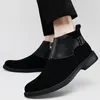 Para hombres 2024 Botas Zapatos Moda Cremallera Invierno para hombre Punta redonda Sólido Flock Felpa Cálido Barril corto Tacón bajo Romano Desnudo 13646 's