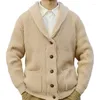 Men's Jackets Mens Solid Color Lapel Sweater Autumn And Winter Thick Knit Coat Male Khaki Cardigan Tops Menswear