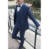 Mäns kostymer Formella marinblå män hackade lapel enkelbröst eleganta 3-delade jacka byxor Vest Luxury Full Set skräddarsydd smal passform