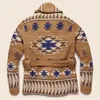 Męskie swetry jesienne zimowe ciepłe dzianin płaszcz męski retro geometryczne Jacquard Knit Vintage Swatercoat dla męskiej mody