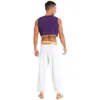 Theme Costume Mens Halloween Costume Mythical Prince Aladin Carnival Cosplay Party Outfit Sequin Trim Waistcoat with Belted Pants 230410