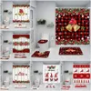 Shower Curtains Christmas Curtain Winter Snowflake Ball Gnome Elk Bell Red and Black Plaid Bathroom Door Set Home Decor 231109