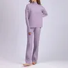 Pantalon deux pièces pour femmes automne hiver couleur unie à manches longues col roulé pull en tricot jambe large lâche ensemble de sueur pour femmes pyjama de poids léger