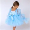 Robes de fille fleur pour les mariages perle perlée gonflée princesse enfants enfants soirée première Communion petite mariée robe de bal