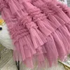 Gonne Autunno Inverno Dolce Torta a strati Maglia lunga Principessa Vita alta Increspato Vintage a strati Tulle pieghettato Interno