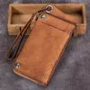 Carteras Retro hechas a mano de cuero para hombre, tarjetero de piel de vaca de primera capa, monederos largos con cremallera para hombre, Simple fino 2023