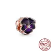 925 Silver Fit Pandora CharmPink Original Pink Daisies and Cherry Blossoms Fashion Charms Set Pendant DIY Fine Beads Jewelry, A Special Gift for Women