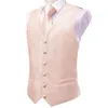 Coletes masculinos coral rosa homens colete gravata luxo vestido de seda sólida sem mangas jaqueta 4 pc hanky cufflink paisley terno colete presentes de casamento hi-tie