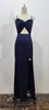 2024 Navy Blue Sequine Women Evening Party Dress Shinny V-neck Straps Cut Out Silt Mermaid Maxi Prom Formal Gowns Abendkleider Robe De Soiree