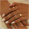 Band Rings 10 Sets/Lot Fashion Golden Heart Stars Finger Ring Vintage Sets For Women Jewelry Accessories Female Gifts Party D Dhgarden Dh8Uu