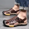 Sandals Summer Leather Leather Men's Men Men Leisure Soft Breatable Crocks Shoes Shoes Beach Men Men الكلاسيكية الحجم الكبير 38 230410