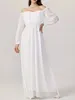 Robes décontractées Zoctuo de l'épaule robe de mariée en vrac blanc Slash cou plissé longue formelle femmes élégante soirée Club robe