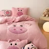 Conjuntos de cama dos desenhos animados rosa porco quente inverno macio confortável veludo velo conjunto de cama edredão capa de linho lençol fronhas 231110