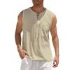 Men's Tank Tops Men Linen Tshirts Round Neck Sleeveless Men's Tank Tops Solid Color Outdoor Casual T-shirts Gym Undershirts 230410