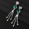 Boucles d'oreilles HIBRIDE Bling cubique zircone longue pendante gland goutte pour les femmes de mariée Bijoux de mariage accessoires Bijoux Femme E-91