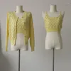 Malhas femininas 2023 Primavera/verão Cardigan Sweater de garanhão de diamante amarelo feminino