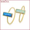 Bagues de cluster Borosa 10pcs Mode Gold Bezel Rectangle Japonais Opal Blanc / Bleu Bague pour Femmes Gems Mix Couleurs ZG0236