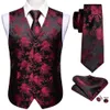 Mens Suits Blazers HiTie Red Flower Suit Vest Shawl Collar Tuxedo Blazer Sleeveless Waistcoat Tie Hanky Cufflinks Male Groom Dancer Host Gift 231110