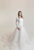Koronkowe sukienki ślubne Boho Linia długie rękawy Nowoczesne białe suknie ślubne ogrodowe Siez pociągiem Plus Size Drugi ponowne okładki de Mariee cl2911