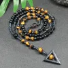 Kolye Kolyeleri 8mm Tiger Göz Siyah Obsidiyen Tibet Tiber Dua Boncuklar Erkekler İçin Kolye Kadın Hematit Üçgen Yoga Takı