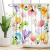 Tende da doccia Tenda a fiori Tema astratto Moderno Acquerello Stampa artistica Modello Decorazione Bagno in tessuto impermeabile con gancio Deco