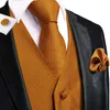 Mäns västar Hi-Tie Gray Mens Vest Tie Business Formal Paisley Silk Sleeveless Jacket 4pc Hanky ​​Cufflink Suit Waistcoat Wedding Party Party