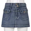 Jupes Vintage diamants Denim Mini Y2K esthétique coréenne Kawaii taille basse maigre enveloppement moulante jean jupe crayon femmes Streetwear 230410