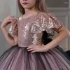 Vestidos de menina Arábia Saudita Lantejoulas Primeira Comunhão Sagrada Kid Cap Manga Pageant Vestido de Baile Varrer Trem Flor Casamento