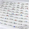 Band Rings 50Ocs/Lot Fashion Simple Sier Plated Metal Colorf Diamond Love For Men Women Mix Style Party Gifts Jewelr Dhgarden Dhj0L