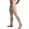 Men's Thermal Underwear Sexy Mens Homme Long Johns See Through Tight Leggings Trousers Ice Silk Seamless Bulge Pouch Sleep Bottoms Male