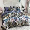 Ensembles de literie pur coton égyptien literie feuille tropicale fleur vers le bas housse de couette soie douce reine oreiller 230410