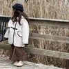 Jassen Kinderbont geïntegreerd 2023 Wintermeisjes Koreaanse versie met leren gesp en halflange nepjas met capuchon