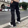 Męskie spodnie Y2K Black Street Apparel Casual Techwear Koreańskie spodnie towarowe Super Low Rise Jogger Spodery Alt Worbgy Sports Ubranie 230410