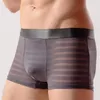 Caleçon Sexy hommes sous-vêtements maille Boxer Transparent Ultra-mince Jockstrap mâle taille basse hommes Shorts culottes Boxershorts
